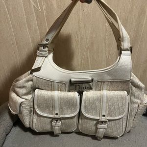 Dior vanilla oblique canvas and leather multi pocket shoulder bag